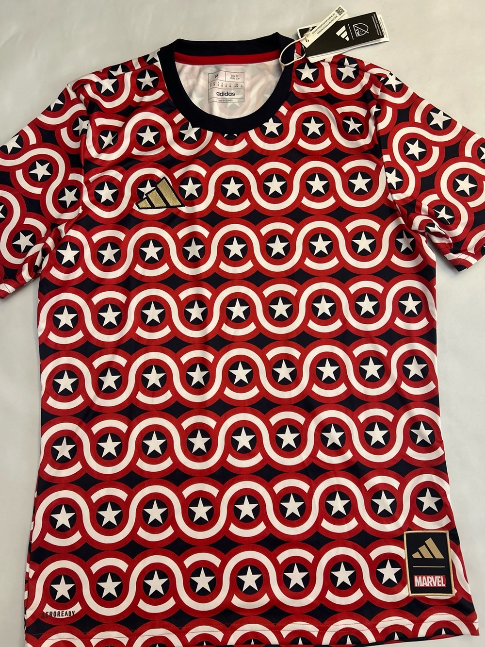 NWT Adidas MLS x Marvel Captain America Soccer Jersey Mens Shirt HT3237 size M
